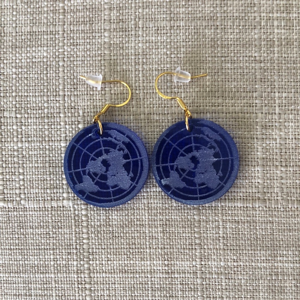 925 Flat Earth Acrylic Earrings -Deep Blue/Gold